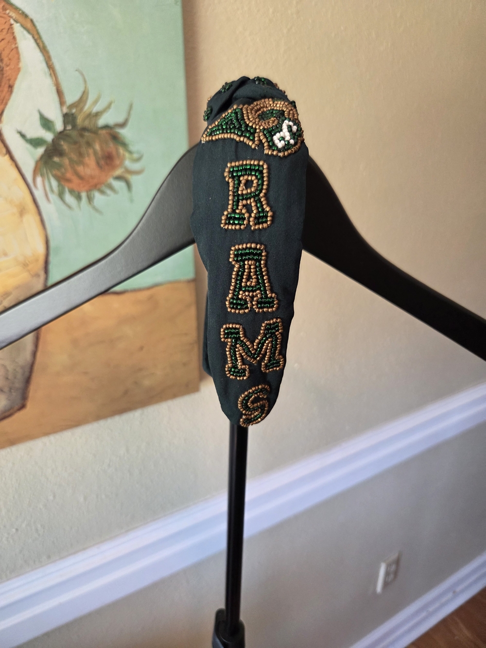 Hunter Green And Gold Beaded 'RAMS' Headband